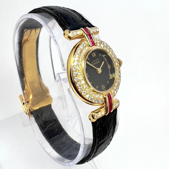 CARTIER VERMEIL COLISEE Quartz 24mm GP Silver .87TCW DIAMONDS & Red Rubies Watch main image 7